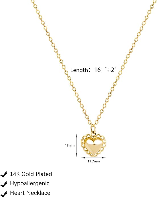 Cute Heart Necklace Dainty 18k Gold Plated Tiny Heart Pendant Choker Necklaces Small Gold Love Open Heart Chain Necklace for Women Simple Gold Necklace for Women Trendy Jewelry
