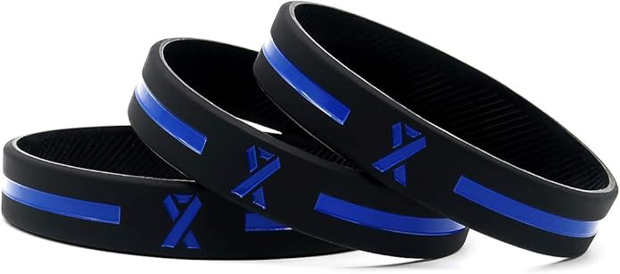 (12-pack) Blue Awareness Ribbon Bracelets - Wholesale Bulk Pack of 12 Silicone Rubber Wristbands for Awareness Giveaways, Encouragement Gifts, Thin Blue Line Accessories - Unisex for Men Women