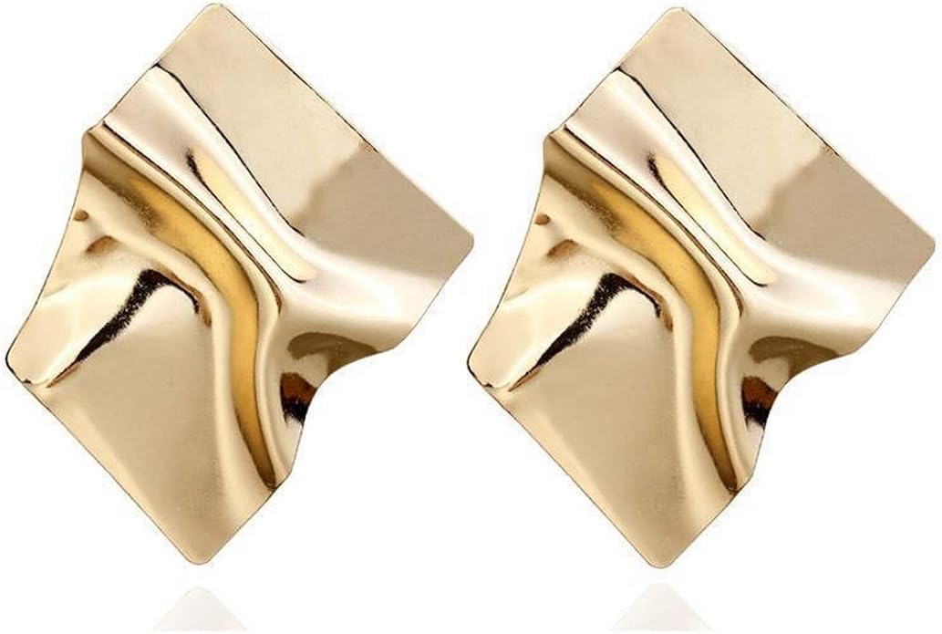 Statement Geometric Square Earrings for Women,14K Gold Plated Large Fashion Texture Irregular Minimalism Earrings,Trendy Ripple Boho Drop Dangle Earrings,Metal Modern Rectangle Retro 80s Jewelry