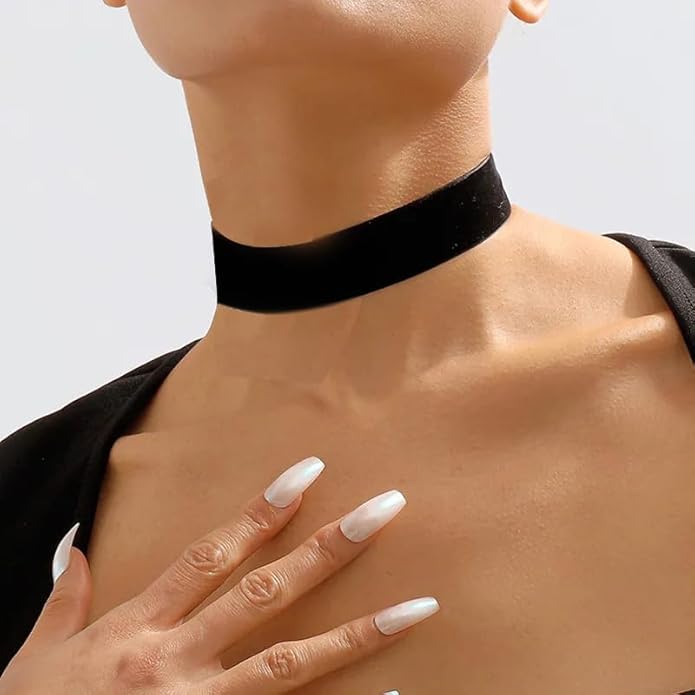 Sora Tuki Black Choker Necklace for Women 1cm-3cm Wide Velvet Leather Lace Chocker Tattoo Collar 90s Goth Jewelry