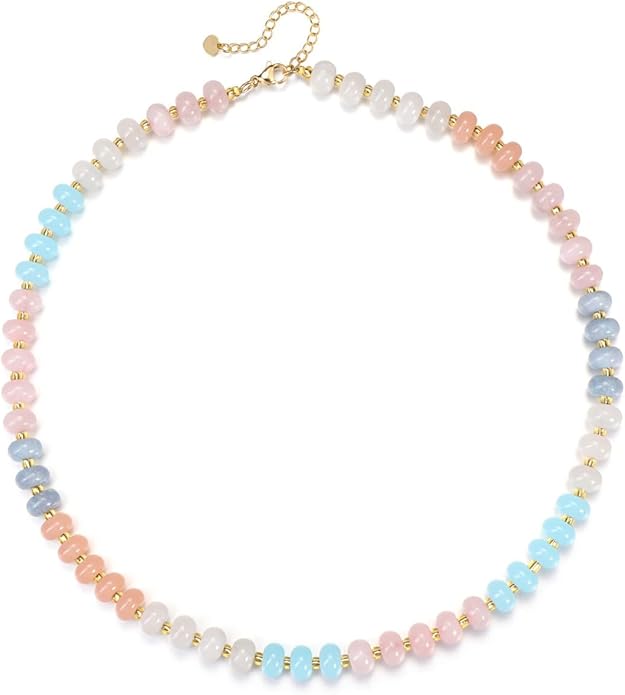 CrystalTears Beaded Gemstone Necklace for Women, Womens Colorful Boho Stone Bead Choker Necklace, Handmade Natural Crystal Stone Summer Beach Jewellery Gifts for Women Mom Christmas