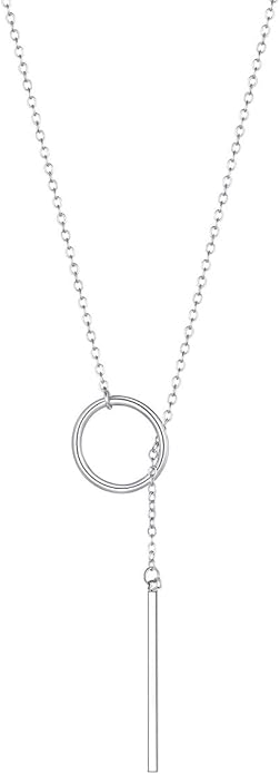 FOCALOOK Long Necklaces for Women 14K Gold Plated Dainty Drop Bar Pendant Lariat Y-Shaped Necklace Earring Set 28inch/73cm