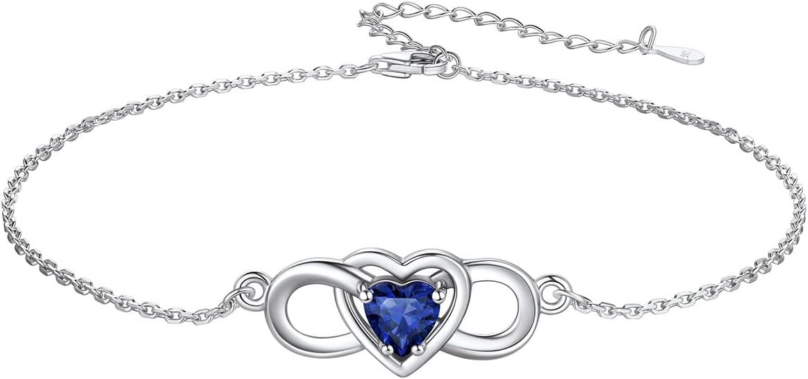 Custom4U Personalized Infinity Ankle Bracelets for Women 925 Sterling Silver Anklet Bracelet Endless Love Symbol Birthstone Charm Adjustable Foot Chain Jewelry Mothers Day Gifts for Mom Wife Women Her