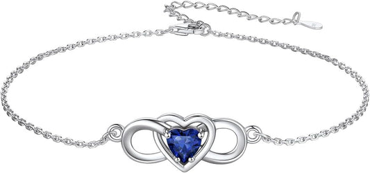 Custom4U Personalized Infinity Ankle Bracelets for Women 925 Sterling Silver Anklet Bracelet Endless Love Symbol Birthstone Charm Adjustable Foot Chain Jewelry Mothers Day Gifts for Mom Wife Women Her