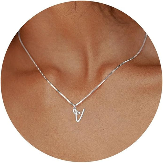 Initial Necklaces for Women Trendy, Dainty Silver Letter Necklace Cute Pendant Choker Name Necklace Personalized Costume Monogram Silver Jewelry Necklace for Women Valentines Gifts