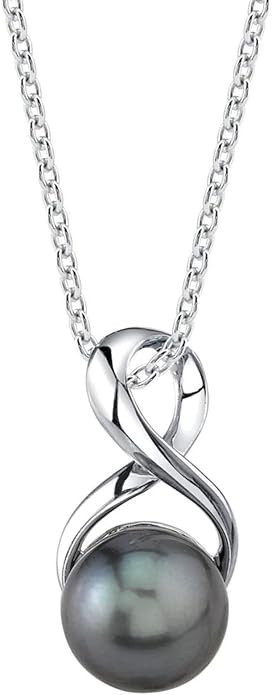 The Pearl Source Real Pearl Pendant for Women with Genuine AAA Quality Black Tahitian Cultured Pearl with Infinity Design | 14K Gold Plated 925 Sterling Silver Necklace with 16"-20" Adjustable Chain