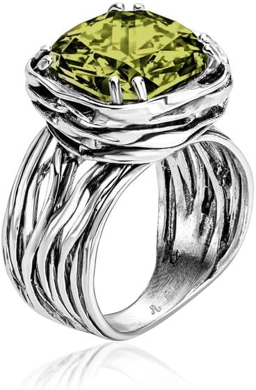 JEAN RACHEL JEWELRY 925 Sterling Silver Ring - Wrap Vintage Design with Cushion Shaped Cubic Zirconia - Hypoallergenic, Lead & Nickel Free - Artisan Handcrafted Statement Rings for Women