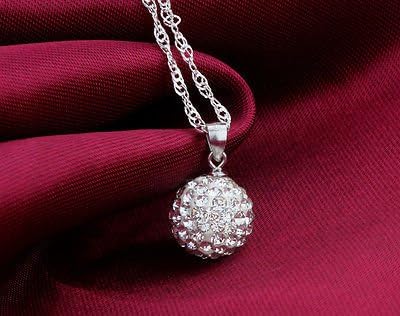 Crystalline Azuria Crystals Solid Silver S925 Disco Ball White Pendant Necklace for Women 18 inches for Women