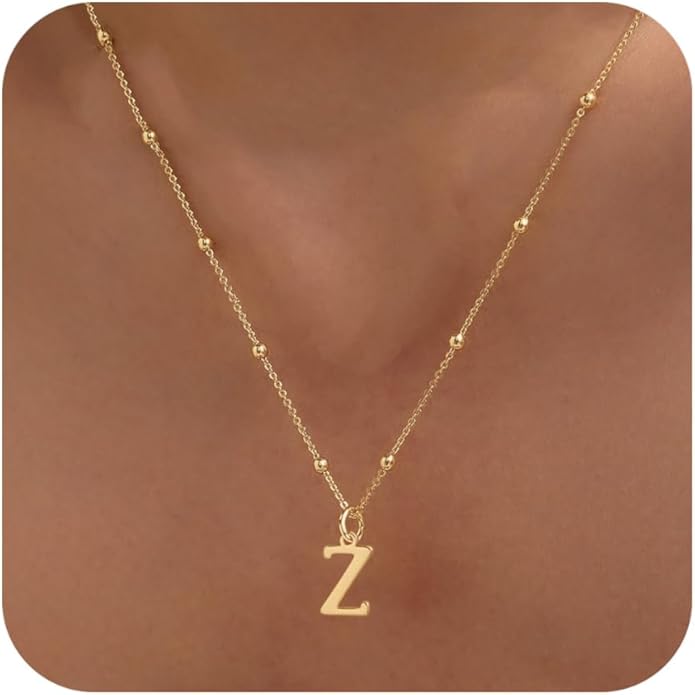 Initial Necklaces for Women Dainty Gold Letter Pendant Necklace 14k Gold Plated A-Z Name Necklaces Cute Charm Choker Necklace Fashion Accessories Non Tarnish Trendy Jewelry Gift