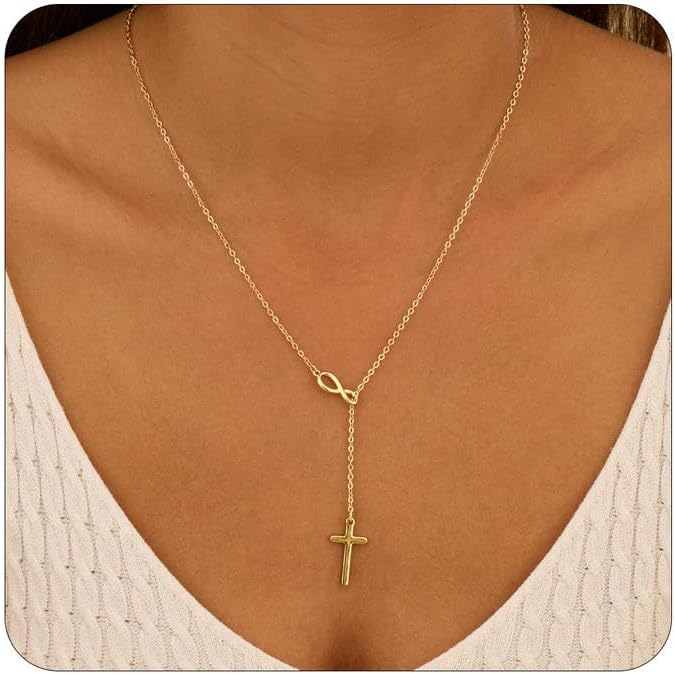 Lariat Necklace for Women, Dainty 14K Gold/Silver Plated Long Necklaces for Women Trendy Simple Layered Y-Shaped Drop Pendant Necklace Adjustable Gold Jewelry Gifts For Her Christmas Stocking Stuffer