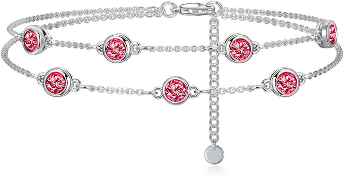 Dorunmo Birthstone Anklet Bracelets for Women 925 Sterling Silver Birthday Mother's Day Jewelry Gifts for Wife Mother Her