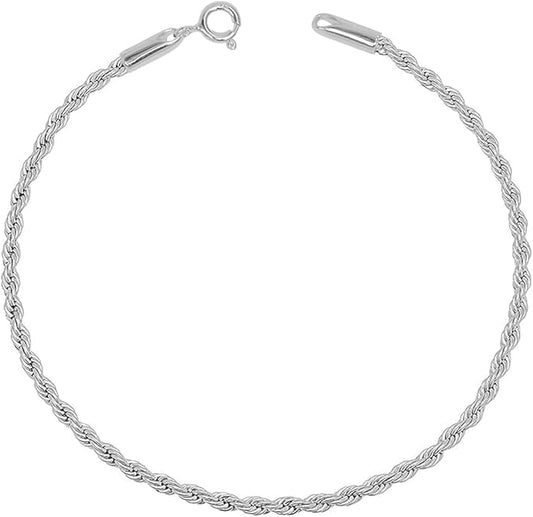 LeCalla 925 Sterling Silver Anklets for Women | Italian 1.8MM Diamond-Cut Braided Rope Chain Ankle Bracelet | Women's Ankle Bracelets Jewelry Gift for Wife, Mom – Birthday, Anniversary & Valentine’s Day