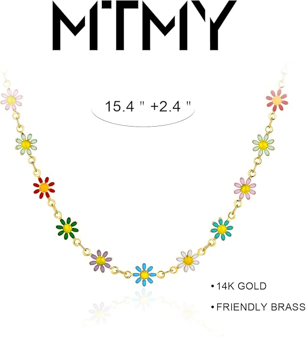 MTMY Beaded Necklaces for Women 14K Gold Plated Dainty Colorful Green/Rose Beaded Pearl Choker Necklace Delicate Boho Choker Necklace Jewelry Gift