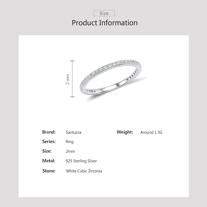 Santuzza 925 Sterling Silver Stackable Ring Engagement Wedding Band Stacking Ring for Women