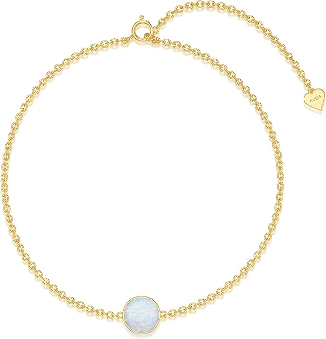 YDD 14k Solid Gold Butterfly Bracelet for Women Opal Butterfly Bracelets for Women Gold Opal Bracelet Opal Jewelry Gift for Her 6.5''-8.5''