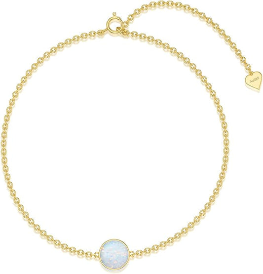 YDD 14k Solid Gold Butterfly Bracelet for Women Opal Butterfly Bracelets for Women Gold Opal Bracelet Opal Jewelry Gift for Her 6.5''-8.5''