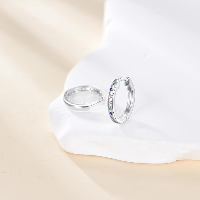 Sterling Silver Hoop Earrings Small Hoop Sun/Leaf/Triangle Huggie Earrings for Women Hypoallergenic