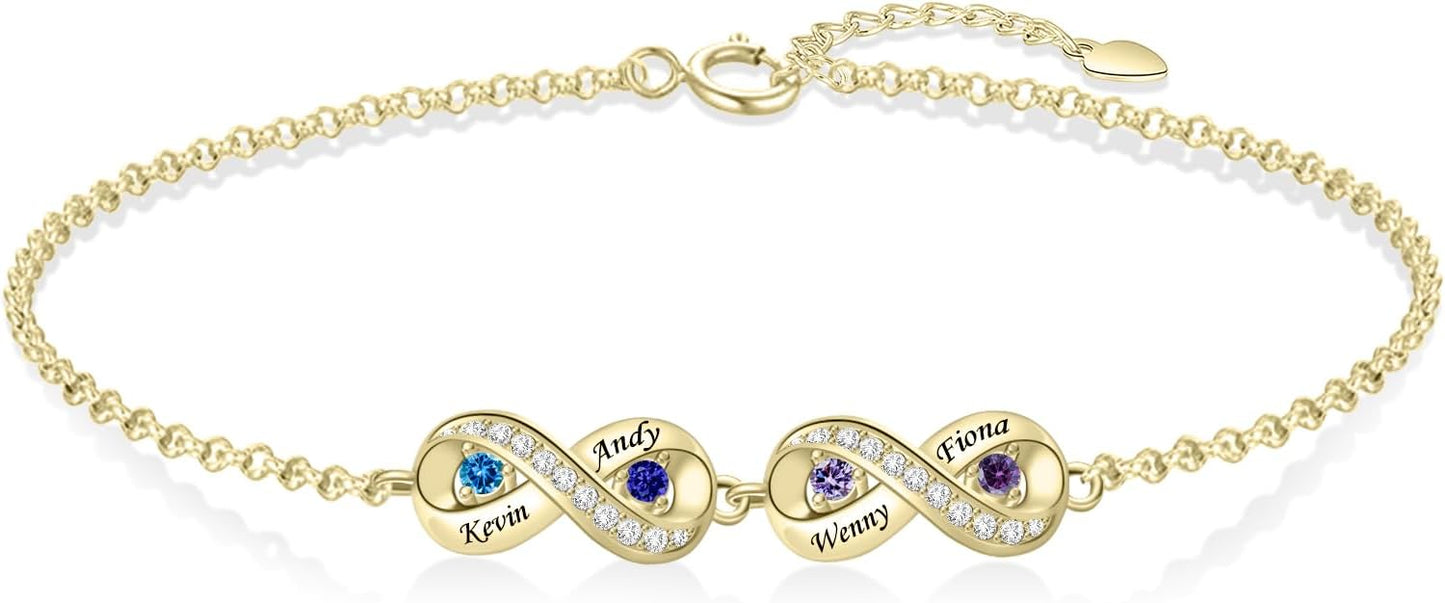 BABOOM Personalized Birthstone Bracelet for Mom Custom Infinity Name Bracelets with 1-8 Birthstones Jewelry Mothers Day Gifts for Women Mother Wife Grandma