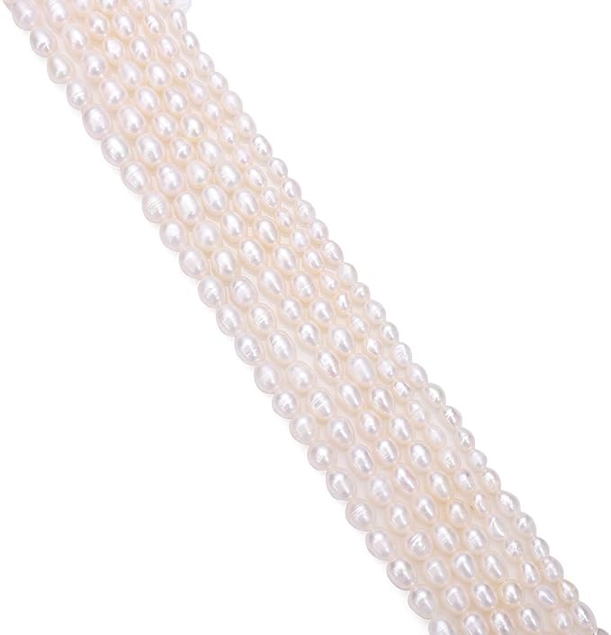 BEADIA Natural Pearl Beads Rice 7-8mm White Freshwater Cultured Loose Gemstone Beads for DIY Jewelry Making 13.8''/Strand