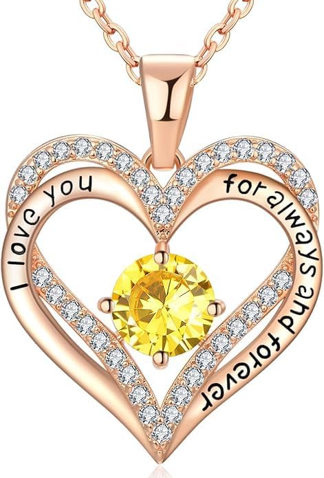 Birthstone Heart Necklace for Women Wife Girlfriend Mom Daughter Gifts S925 Silver Jewelry For Anniversary Rose Gold Gifts For Birthday Christmas Mothers Valentines Day