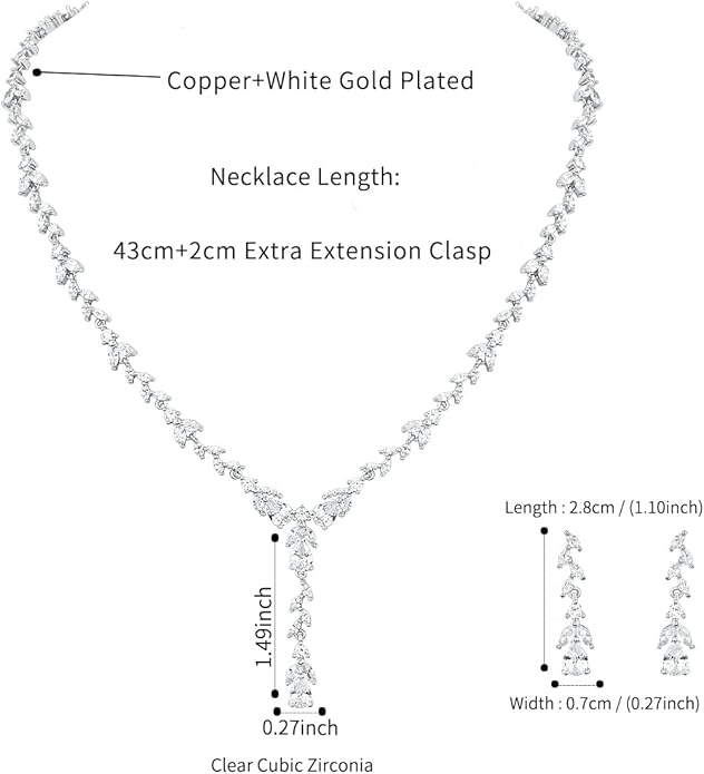 MEEDOZ Bridal Wedding Jewelry CZ Set Marquise Teardrop Cubic Zirconia Pendant Necklace and Dangle Earring Bracelet Sets for Women
