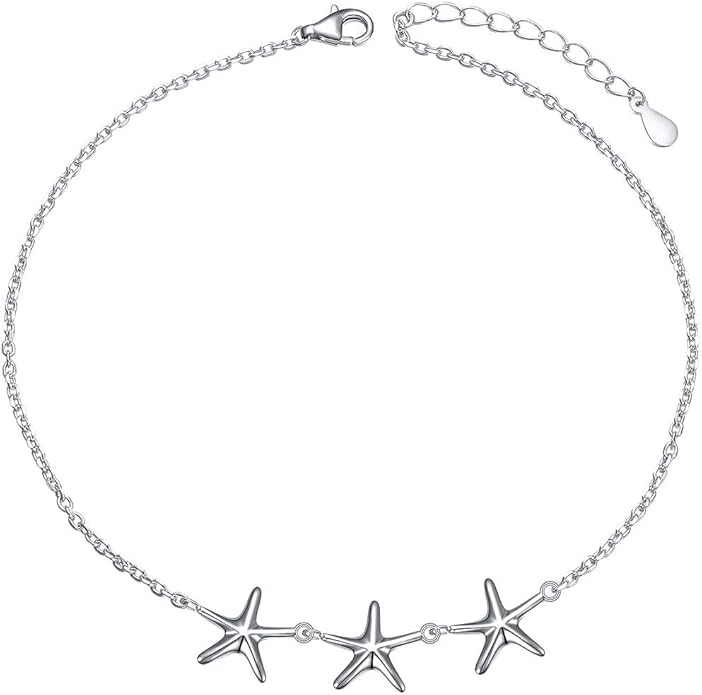Anklet for Women S925 Sterling Silver Adjustable Foot Evil Eye Starfish Heart Bead Butterfly Celtic Knot Cross Multilayer Layered Ankle Bracelet Jewelry