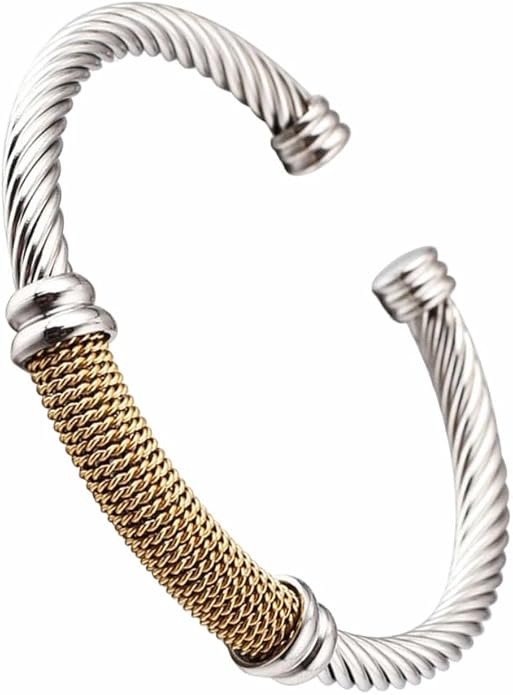 Twisted Cable Bangle Bracelet for Women Gold Plated Lightweight Adjustable Open Cuff Vintage Chunky Jewelry Gift for Her Mom Sister Birthday Christmas