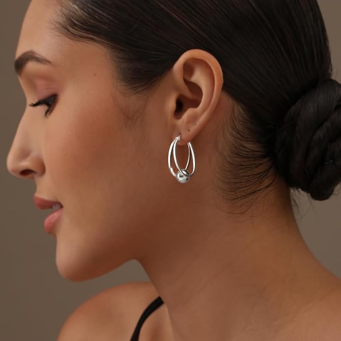 LeCalla 925 Sterling Silver Beaded Ball Hoop Earrings | Lightweight Sleeper Bead Ball Earring Hoops | Cape Style Hoop Earrings for Women