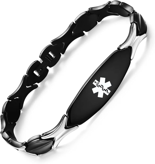 LinnaLove Fashion Shiny medical alert bracelet with Free Engraving Stainless steel Medical id bracelet for Women