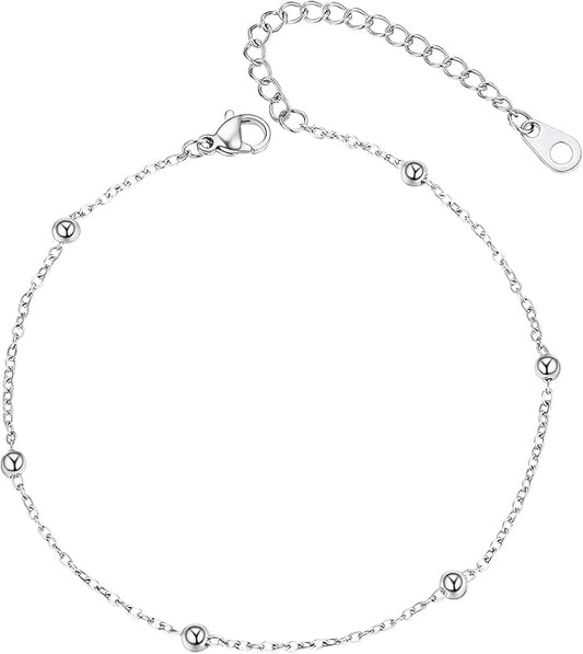 PROSTEEL Stainless Steel Chain Anklets for Women, Silver/Gold Tone, Ankle Bracelets Hypoallergenic, 8-10.5 Inch Adjustable, Come with Box