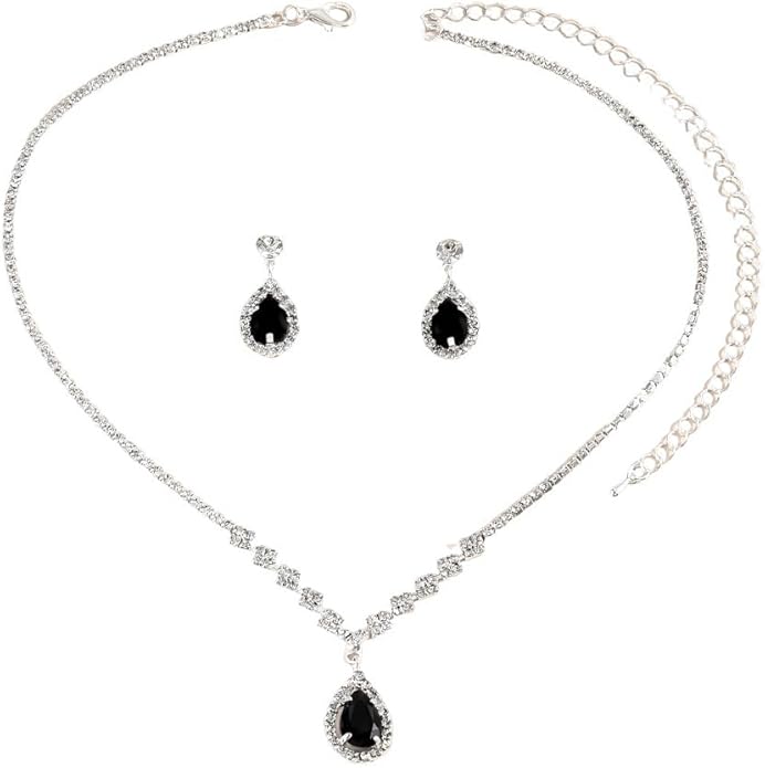 JczR.Y Rhinestone Tennis Necklace Earring Set Zircon Crystal Teardrop Pendant Necklaces Rhinestone Bridal Necklace Earrings for Women Wedding Gowns Prom Statement Jewelry Set