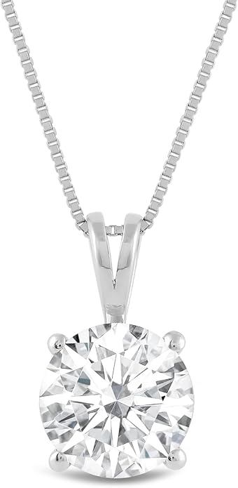Everyday Elegance Solid 14K Gold Cubic Zirconia Solitaire Pendant Necklace for Women Heart, Princess, Round, Oval, Emerald, Pear & Cushion Cut 1 or 2 CTW | .60mm Thick 16" 18" Length Box Link Chain