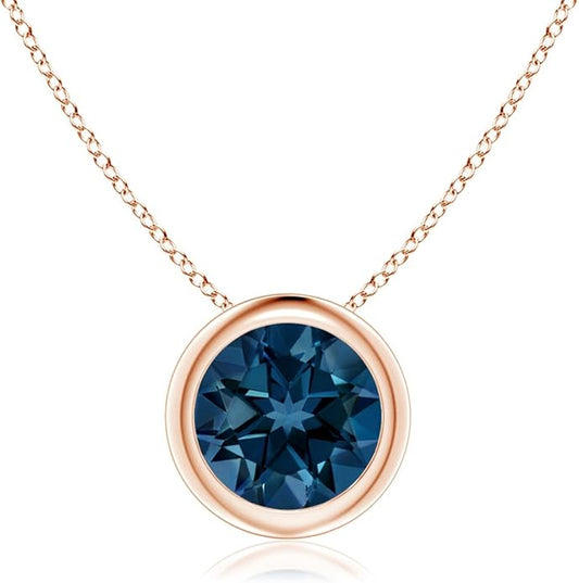 Angara Natural London Blue Topaz Solitaire Pendant for Women | Round Blue Topaz Pendant Necklace in 14K Solid Gold/Silver/Platinum With 18" Chain | December Birthday, Gemstone Jewelry Gift