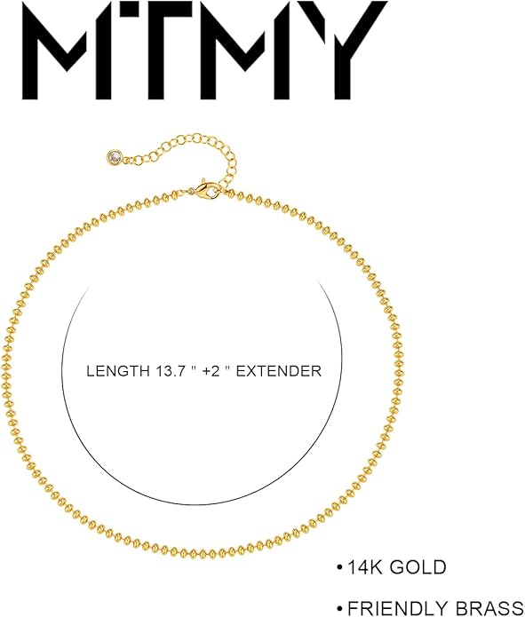 MTMY Beaded Necklaces for Women 14K Gold Plated Dainty Colorful Green/Rose Beaded Pearl Choker Necklace Delicate Boho Choker Necklace Jewelry Gift