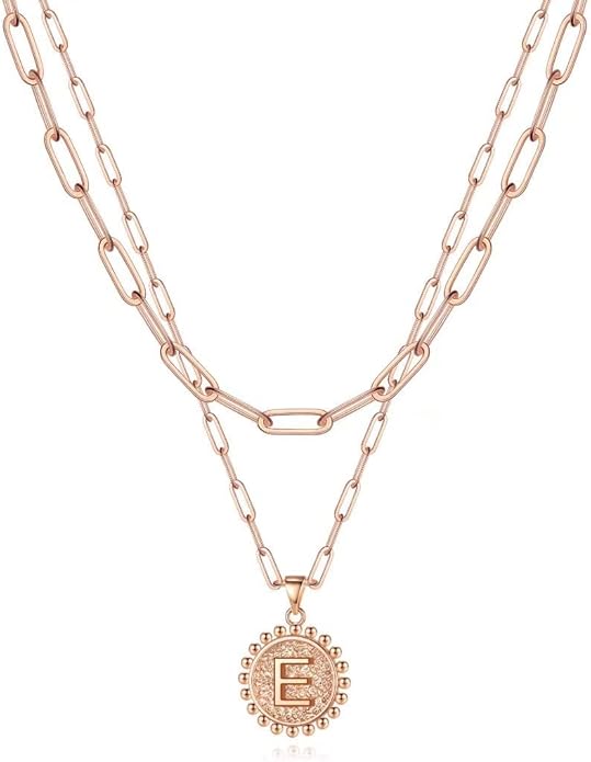 Ursteel Layered Initial Necklaces for Women, 14K-Gold-Plated Dainty Layering Paperclip Chain Necklaces for Women Jewelry