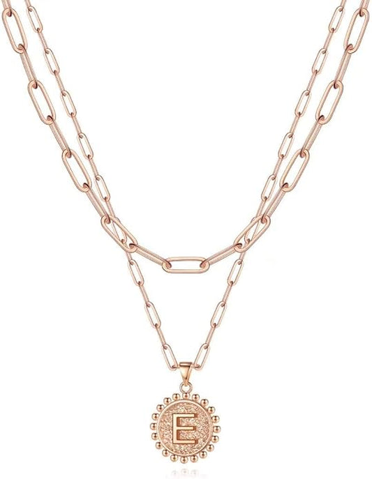 Ursteel Layered Initial Necklaces for Women, 14K-Gold-Plated Dainty Layering Paperclip Chain Necklaces for Women Jewelry