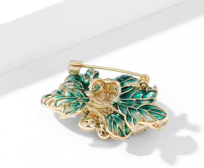 14K Gold Natural Peal Brooch with Lotus Design, High-End Elegant Vintage Chinese Style Accessory, Pearl Flower Brooch, Rhinestone/Crystal Brooches for Women