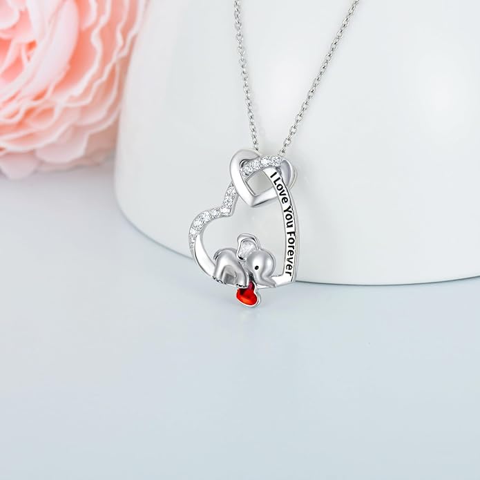 AOBOCO I Love You Forever Elephant/Koala/Sloth Cute Animal Heart Pendant Necklace with Austrian Crystal, Valentines Anniversary Birthday Jewelry Gift for Women