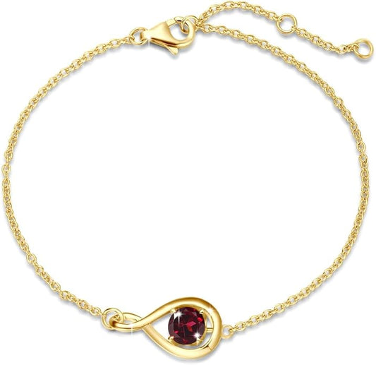 FANCIME Love Bracelet 925 Sterling Silver Infinity Birthstone Bracelets for Women Fine Jewelry Birthday Christmas Gifts for Her Mom Wife, Chain Length 6.7"+1.2" Extend