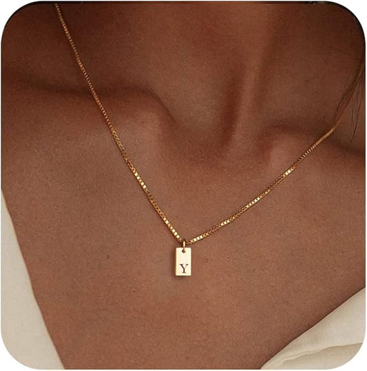 Initial Necklaces for Women 14K Gold Plated Letter Necklace Dainty Gold Name Necklace Personalized Initial Tag Pendant Necklace for Women Trendy Gold Jewelry