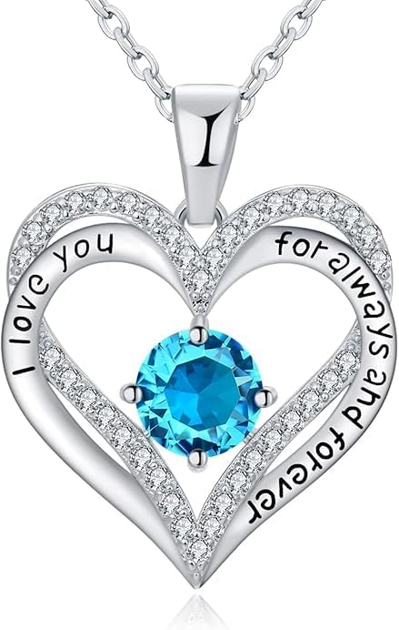 Birthstone Heart Necklace for Women Wife Girlfriend Mom Daughter Gifts S925 Silver Jewelry For Anniversary Rose Gold Gifts For Birthday Christmas Mothers Valentines Day
