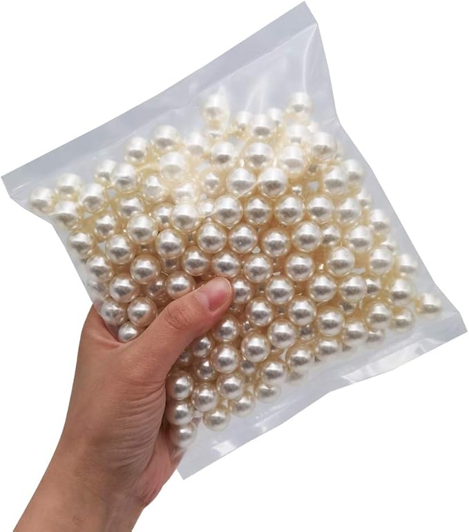 INSPIRELLE 210pcs 14mm Ivory Polished ABS Undrilled Art Faux Pearls for Vase Fillers, No Hole Makeup Beads to Hold Brush Lipstick, Imitation Round Pearl Beads for Table Scatter Home Wedding Decoration