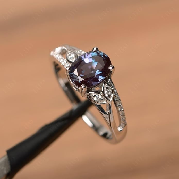 925 Sterling Silver Oval Shaped 8X6 MM Gemstone Ring Leaf Engagement Ring for Women Jewelry