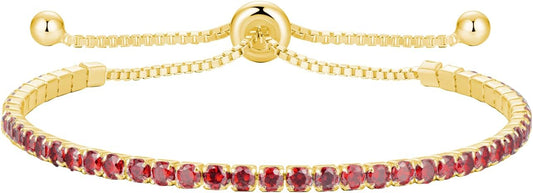 Sterling Silver Birthstone Tennis Bracelets for Women 2.5mm Tennis Bolo Bracelet Fashion Jewelry Birthday Gifts for Women Mom Wife | Adjustable Size 9"