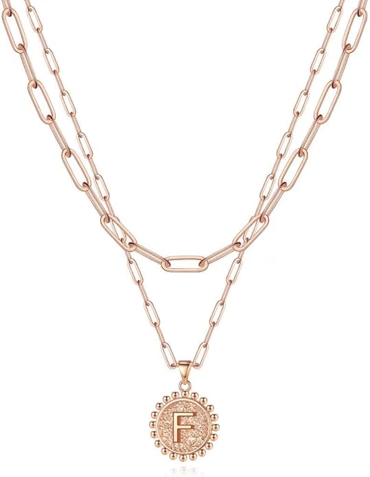 Ursteel Layered Initial Necklaces for Women, 14K-Gold-Plated Dainty Layering Paperclip Chain Necklaces for Women Jewelry