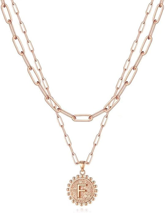 Ursteel Layered Initial Necklaces for Women, 14K-Gold-Plated Dainty Layering Paperclip Chain Necklaces for Women Jewelry