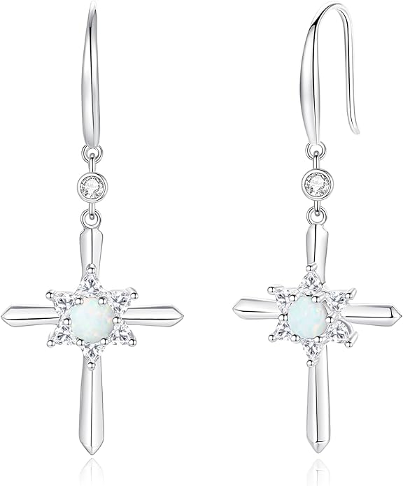 FANCIME Cross Dangle Drop Earrings 925 Sterling Silver Dainty Round Birthstone Earring Fine Jewelry Birthday Gifts for Her Women