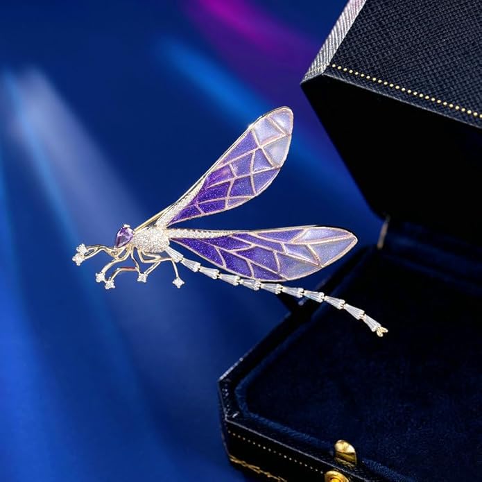 14K Gold High-end Moissanite Insect Dragonfly Brooch, Luxurious Fashionable Brooch for Suit Jacket，Unique Gift for Her
