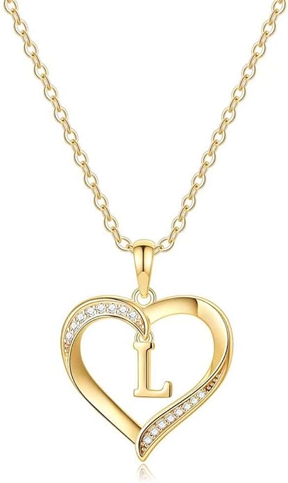 Heart Initial Necklace for Women, 14K Gold Plated Cubic Zirconia Heart Pendant Necklace, Dainty Initial Charm Necklace Letter A to Z Initial Jewelry for Women Girls