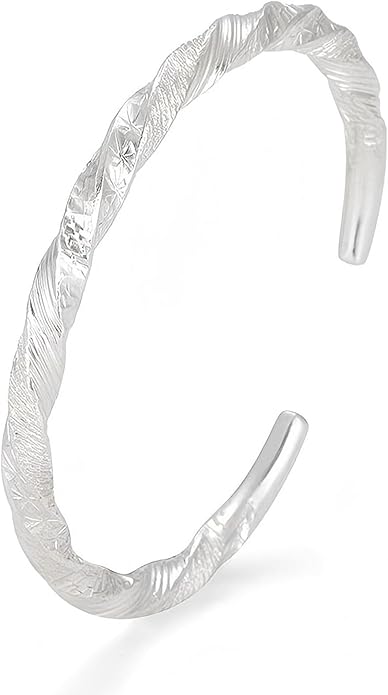 Kim Carrey S925 Sterling Silver Bracelet, Open Bangle Cuff Design, Men's Stacked Bracelets Gift Jewelry for My Man